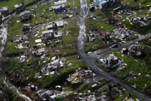 Hurricane Maria destruction over Puerto Rico