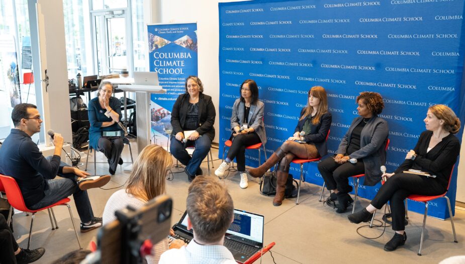 Foundations panelists, from left to right: Ruth DeFries; Vicki Ferrini; Mingfang Ting; Kara Lamb; Sheila Foster; Lisa Sachs. All photos: Steve Myaskovsky