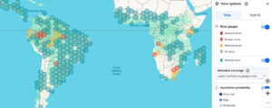 Google Flood Hub with a zoomed-in visualization of danger level flooding in the Peruvian Amazon River on April 22, 2025. (Google Flood Hub, 2025)