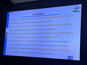 Slide in a presentation given by a regional expert on how the week went.